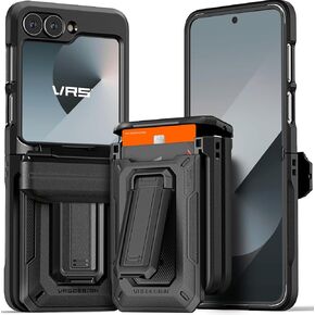 VRS DESIGN Origin for Z Flip 6, Rugged Semi-Auto Wallet Card Holder Case [Hinge Full Cover] Built-in Kickstand, Premium Design Case Compatible with Galaxy Z Flip 6 (Black)