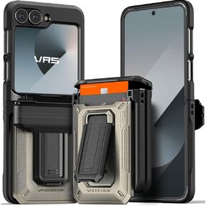 VRS DESIGN Origin for Z Flip 6, Rugged Semi-Auto Wallet Card Holder Case [Hinge Full Cover] Built-in Kickstand, Premium Design Case Compatible with Galaxy Z Flip 6 (Black)