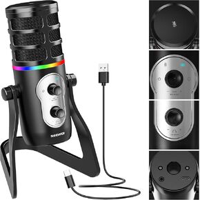 Neewer Gaming Microphone/Podcast USB with RGB Effect/4 Modes Captation/Headphone Jack/Jack/Mute One Press, Micro Cardioid Capacitor Plug&Play for PC Mac PS4 PS5 Streaming Twitch, CM27