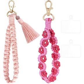 Phone Lanyard Wrist Strap, 2 Pack Cell Phone Wrist Strap, Flower Keychain Wristlet Strap Phone Accessories Charm, Pink + Purple