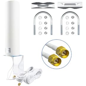 BOOBRIE 10-12dBi 4G Antenna Outdoor Dual SMA Male with 16.4ft RG174 Cable High Gain 698-2700MHz 3G/4G LTE White OmniDirectional Outdoor Mount Antenna for Cellular 4G LTE Router Mobile Hotspot Wireless