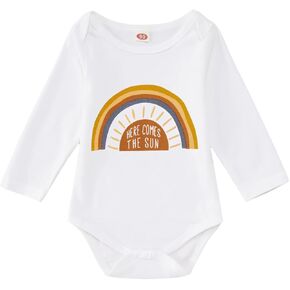 Newborn Infant Boys Onesie Here Comes the Son Baby Romper Funny Sunshine Long Sleeve Announcement Bodysuit 0-18M