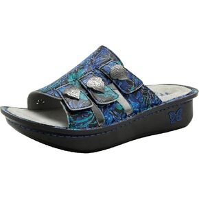 Alegria Womens Julee Triple Adjustable Leather Low Platform Slide Sandal