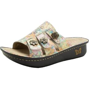 Alegria Womens Julee Triple Adjustable Leather Low Platform Slide Sandal