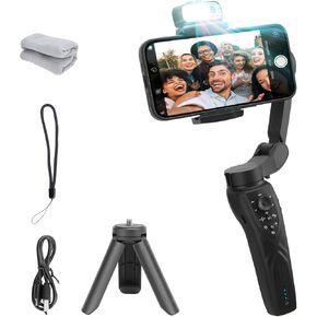 Gimbal Stabilizer for Smartphone, Gimbal Stabilizer for iPhone & Android 3-Axis Phone Gimbal with Magnetic AI Active Tracker Fill Light for Video Recording YouTube TikTok Vlogging