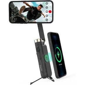 PowerVision S1,Smartphone Gimbal - Portable, Wireless Charging, 3-Axis Stabilization, Face Tracking, Gesture Control, Anti-Shake, Compatible with YouTube/TikTok/Vlogging (Car Mount Kit, Black)