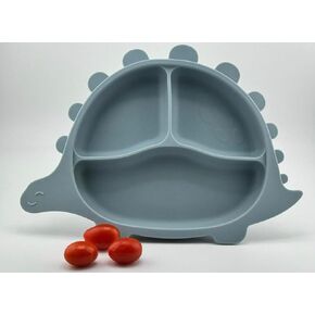 OLA dinosaur-shaped silicone baby plate.