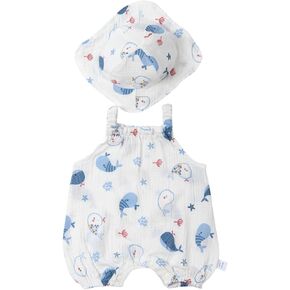ACESTAR Baby Girls Toddler Sleeveless Muslin Romper One-Piece Halter Jumpsuit with Hat Summer Outfits Overall Clothes Set