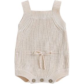 Baby Girl Boy Fall Sweater Romper Casual Sleeveless Square Neck Jumpsuits Knit Bodysuit Infant Outfits