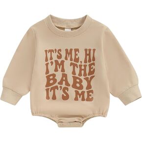 Newborn Baby Boy Girl Fall Clothes Infant Long Sleeve Bodysuit | Gender Neutral Baby Clothes,One Piece Sweatshirt Romper,Funny Letter Print,Baby Fall Winter Clothes,Long sleeve Romper Baby in Kuwait