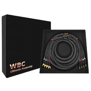 WORLDS BEST CABLES 6 Foot ULTIMATE - 9 AWG - Ultra-Pure OFC - Premium Audiophile HiFi Bi-Amp Speaker Cable for Center Channel - Eminence Gold Banana (x4) & Spade (x4) Plugs & Carbon Tweed Jacket