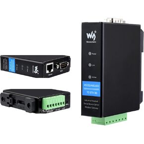 waveshare Industrial Isolated Rail-Mount RS232/485/422 Serial Server, RS232/485/422 to RJ45 Ethernet Module, TCP/IP to Serial Converter, Multi Communication Modes, Support Modbus Gateway