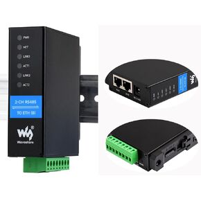 2-Ch RS485 to RJ45 Ethernet Serial Server Dual Ethernet Ports, Rail-Mount Industrial Isolated Serial Module, Bi-Directional Transparent Transmission, RS485 Independently Operation, Modbus/MQTT Support