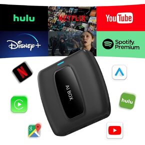 Wireless Magic Box CarPlay with Netflix YouTube Tiktok, AXYIUASD Carplay Ai Box for All Your Favorite Streaming Apps Disney+/Hulu Stream Media to Car/TV for OEM Wired CarPlay Car
