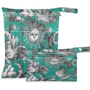 visesunny Corgi Dog Seamless Blue Pattern 2Pcs Wet Bag with Zippered Pockets Washable Reusable Roomy for Travel,Beach,Pool,Daycare,Stroller,Diapers,Dirty Gym Clothes, Wet Swimsuits, Toiletries