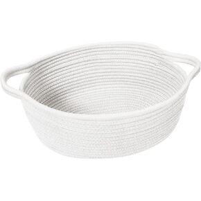Small Woven Gift Basket, Baskets for Gifts Empty, Cotton Rope Cat Dog Toy Bin Box, Nursery Baby Basket, Wicker Basket with Handles, Shelf Storage Basket for Home Decor, Black, 12"x 8"x 5"