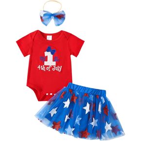 Ayalinggo My 1st Fourth Of July Baby Girl Outfit Newborn Short Sleeve Romper Star Skirt Independence Day Infant Clothes