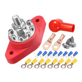 X AUTOHAUX 1 Set 3/8" Power Distribution Block 8 Point Bus Bar 18 Screws Terminal Block with Cover for Boat Car Marine Battery Junction Block Plastic Metal Red