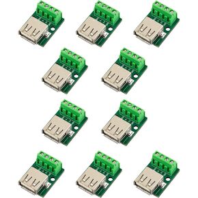 10pcs USB Type A Female Socket Breakout Board with 3.81mm/0.15" Pitch Terminal Adapter Connector DIP for DIY USB Power Supply