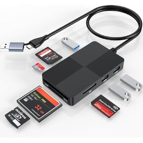 قارئ بطاقات USB C USB 3.0 متعدد لـ SD/TF/XD/CF/MS، قارئ بطاقات ذاكرة 8 في 1/محول/محور لنظام التشغيل Windows وMac وAndroid وiPhone 15 - بلاستيك ABS (وليس ألومنيوم)