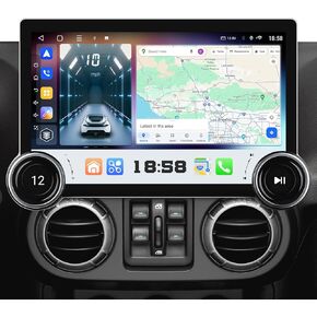 11.6 Inch QLED Android Car Stereo for Jeep Wrangler Unlimited 2007-2018, Wireless Apple CarPlay Android Auto 5G WiFi Bluetooth GPS Touch Screen Radio Replacement Dual Knobs Control 4+64GB