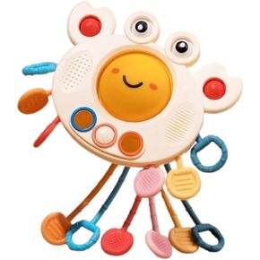 Yummy Baby Montessori Sensory Toy for Babies, Silicone Pull String Teething Toy, Perfect for Entertaining Baby While Developing Motor and Sensory Skills (Crab)