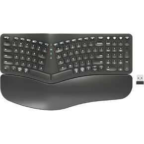 ROCK&ROWN Ergonomic Keyboard Wireless with Cushioned Wrist Rest, Bluetooth and 2.4G USB Wireless, Rechargeable Split Ergonomic Keyboard for Windows Mac