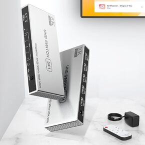 HDMI Switch 5 in 1 Out 8K UHD HDMI Switcher Splitter, 8K@60Hz/4K@120Hz HDMI Switch Box Hub with IR Remote 5 Port HDMI Switcher Selector Support 3D CEC HDR HDCP2.3 for PS5/4/3 Xbox TV Fire Stick