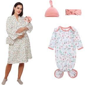Maternity Robe and Baby Knotted Gown Set, Mom and Baby Matching Outfits Hospital Girl Boy, Hospital Labor and Delivery