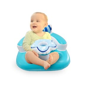 Inflatable Baby Seat for Babies and Toddlers 3 Months and Up, Built-in Inflation Pump, Infant Floor Seat for Sitting Up, Blow-up Chair Multi-Purpose Usage, Ocean Blue Bow Tie