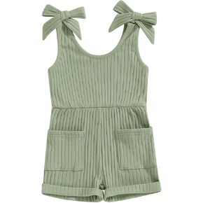 TheFound Baby Girl Summer Outfit Strap Bowknot Ribbed Romper Infant Newborn Baby Jumpsuit Toddler Girl Rompers Outfit