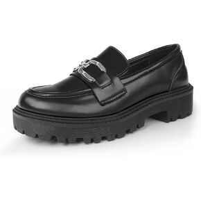 Women's Loafers Fashion Comfortable Platform Chunky Slip On Casual Shoes Round Toe Padded Business Dress Shoe