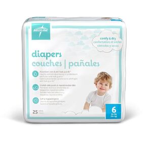 Medline Premium Disposable Baby Diapers, Absorbent & Ultra-Soft for Delicate Skin, Size 7 (41+ lbs), Pack of 25