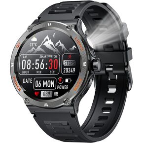 Smartwatch Men Fitness Tracker Watch: Smart Watches 1.53" Round Touchscreen 3ATM Waterproof LED Flashlight Bluetooth Call Heart Rate Blood Pressure Sport Step Pedometer Compass Compatible Android iOS