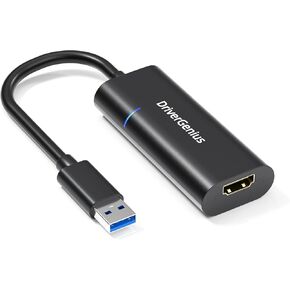 DriverGenius USB 3.0 Type-A to HDMI Display Cable Adapter Converter for Monitor - with Indicator - External Video & Graphics Card, 1080p/60Hz, Compatible for Windows, macOS (HD00007)