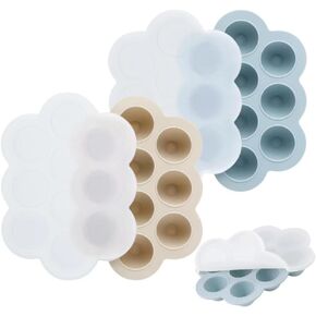 PandaEar 2 Pack Baby Food Freezer Tray with Lids, Silicone Baby Fruit Food Feeder Teether Tray, Baby Food Storage Container Ice Cube Tray Maker for Homemade Baby Food (Blue/Tan)