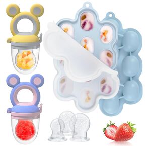 Baby Breastmilk Popsicle Molds & 2 Pack Baby Fruit Feeder, Mini Freezer Tray, Silicone Food Feeder Pacifier, Baby Teethers, Fresh Food Feeder for Safe Infant Self Feeding