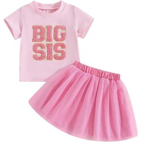 FYBITBO Big Sister Outfits For Toddlers Girls Kids Big Sister T-Shirt &Tulle Tutu Skirt Dress Sister Matching Clothes Set