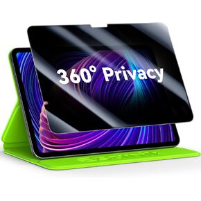 Esanik 360 Degree 4-way Anti-spy for iPad Pro 11 Inch M4 (2024) Privacy Screen Protector Tempered Glass, Installation Frame, 9H Hardness
