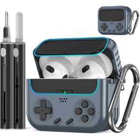 【Lockable housing】 for Airpods 3rd Generation Case with 3 in 1 Cleaner Kit for Airpods 3rd Case,Classic Handheld Game Console Appearance, Compatible with Airpod 3rd Generation Protective Case (Black)