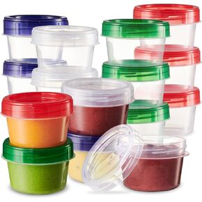 Elegant Disposables Baby Food Storage Containers 12 Pack, 4 ounce Colored Twist on Lids, Plastic, 1/2 Cup Small Freezer Storage Container