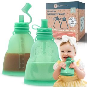 Leakproof Silicone Reusable Baby Food Pouches, BPA-Free, Dishwasher Safe, Spill-Proof Baby Food Pouches Refillable, Reusable Pouches for Toddlers, Reusable Applesauce Pouches