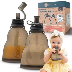 Leakproof Silicone Reusable Baby Food Pouches, BPA-Free, Dishwasher Safe, Spill-Proof Baby Food Pouches Refillable, Reusable Pouches for Toddlers, Reusable Applesauce Pouches