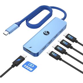 VCOM 10Gbps USB C Hub，5 Ports USB C Splitter with 100W Power Delivery，Portable USB C Multiport Adapter Compatible with MacBook Pro/Air, Surface Pro, Dell, HP, Microsoft, Not Support Monitor (Blue)