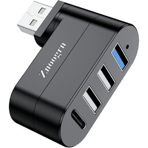 【Upgrade】 4 Ports USB 3.0 Hub (90°/180° Degree Rotatable), USB Multiport Rotating Hub with USB C Power/Data Port, USB Extender for Laptop, Camera, PC, Xbox, MacBook Pro and More