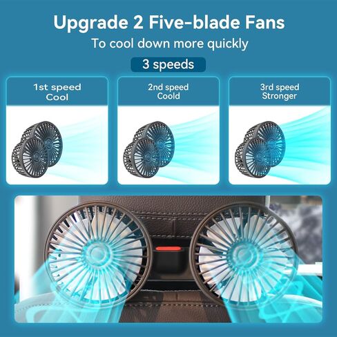 مروحة سيارة للأطفال في المقعد الخلفي، مروحة المقعد الخلفي، مروحة تبريد هواء USB مزدوجة الرأس، مراوح محمولة للسيارة مع سرعة قابلة للتعديل، مروحة مقعد السيارة، مناسبة للكلاب الأطفال in Kuwait