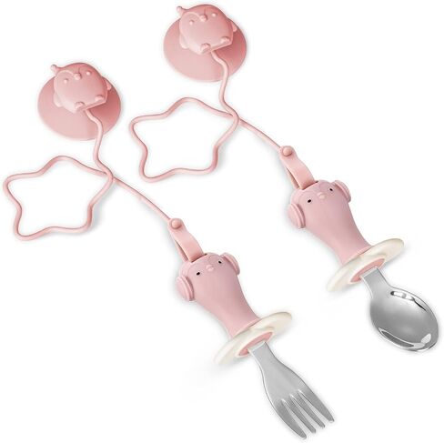 Toddler Utensils, Toddler Fork and Spoon Set Stainless Steel Toddler Silverware Set with Suction and Anti-Dropping Chain, Baby Utensils with Case On-The-Go 2 Pcs Blue in Saudi Arabia