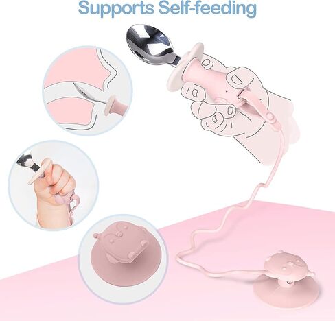 Toddler Utensils, Toddler Fork and Spoon Set Stainless Steel Toddler Silverware Set with Suction and Anti-Dropping Chain, Baby Utensils with Case On-The-Go 2 Pcs Blue in Saudi Arabia