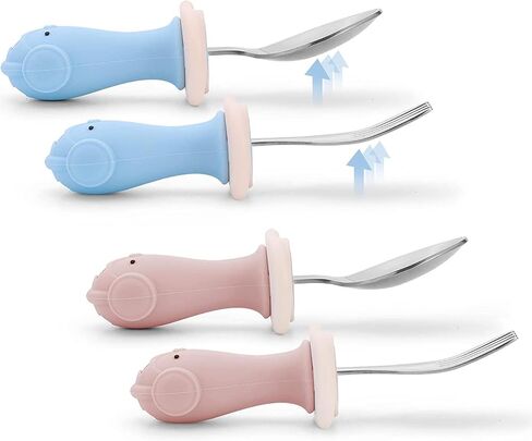Toddler Utensils, Toddler Fork and Spoon Set Stainless Steel Toddler Silverware Set with Suction and Anti-Dropping Chain, Baby Utensils with Case On-The-Go 2 Pcs Blue in Saudi Arabia