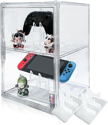 BOHOIDEE Universal Dual Controller Holder for PS4 PS5 Xbox ONE Switch, Headset Holder Clear Acrylic Display Case and Stands & Stickers, Dustproof Gaming Accessories Organizer Stand in Saudi Arabia